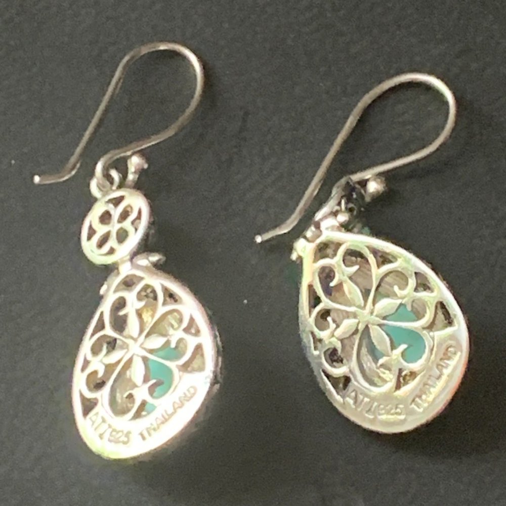 Turquoise 925 Sterling Silver Handmade Teardrop Earrings, - Picture 4 of 4